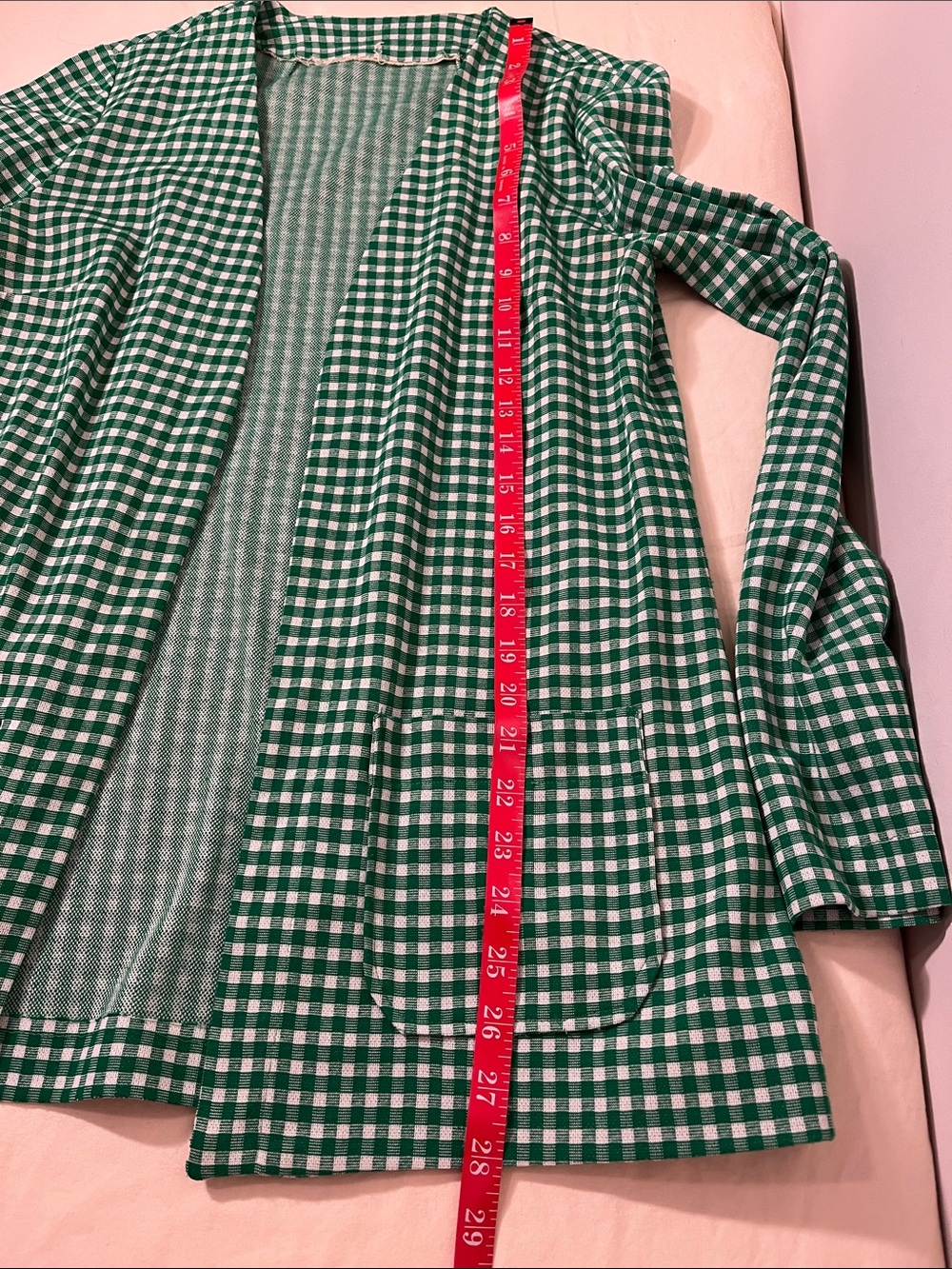 RARE Vintage Green Gingham Belted Tie Waist Blazer Handmade Small - Picture 11 of 11